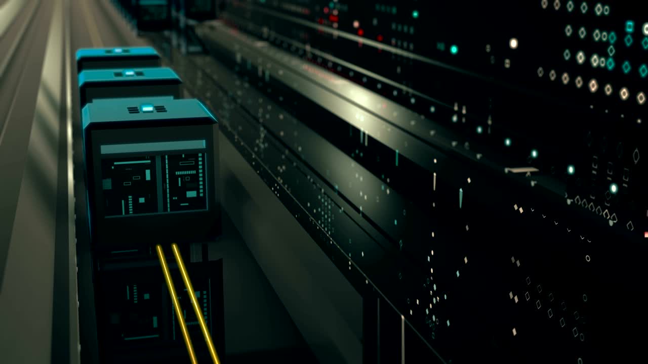 Digital binary data transfer. Transmit digital content visualization. 4K UHD video animation loop.