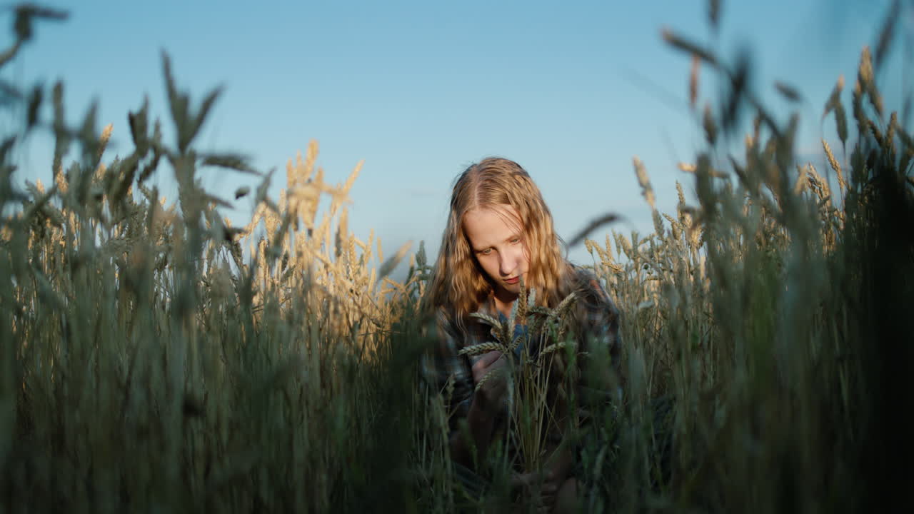 портрет милой маленькой девочки на пшеничном поле