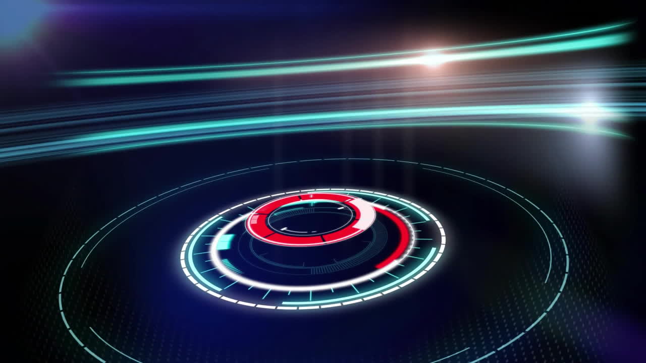 interfaz digital futurista con elementos giratorios y animación de líneas brillantes