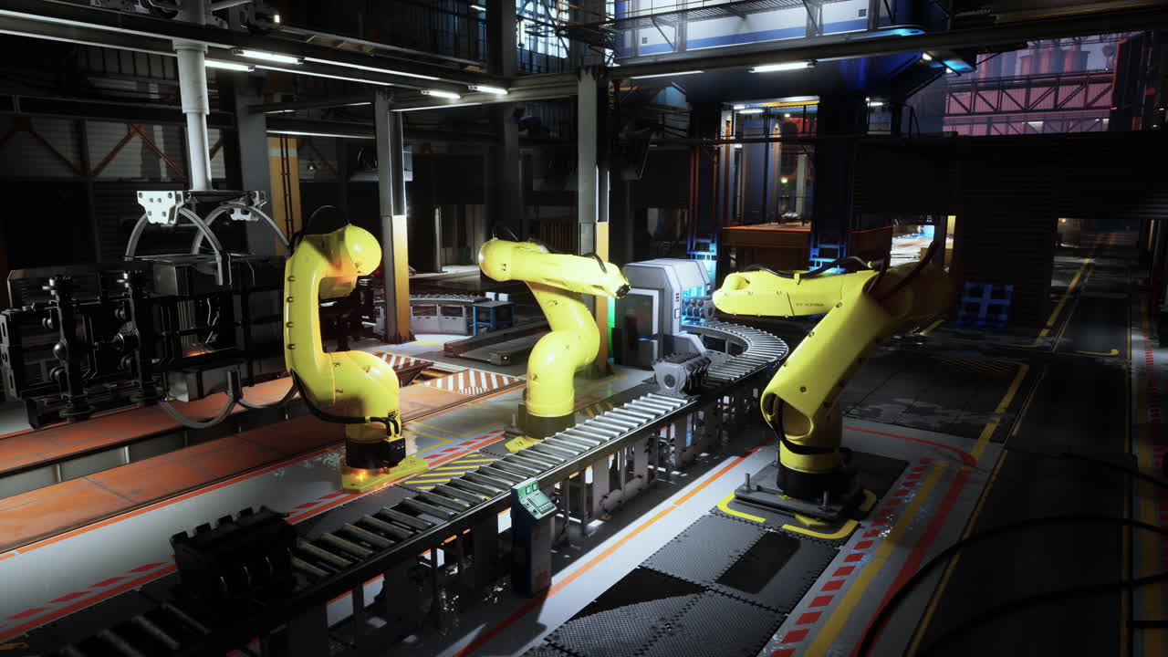Automation at work robotic arms on a conveyor belt in a modern factory
