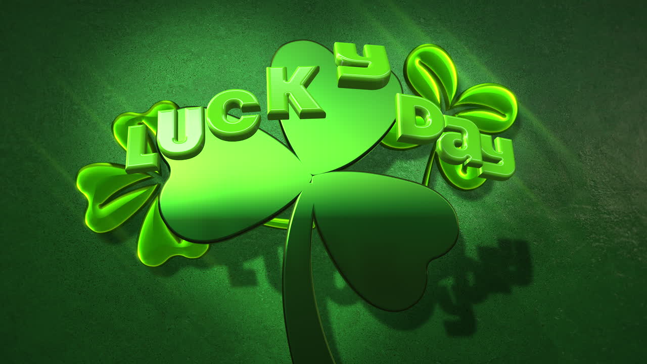 animación primer plano día de la suerte texto y movimiento grandes tréboles verdes en el día de san patricio fondo brillante