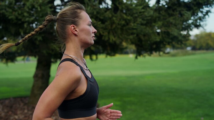 Female runner training in morning