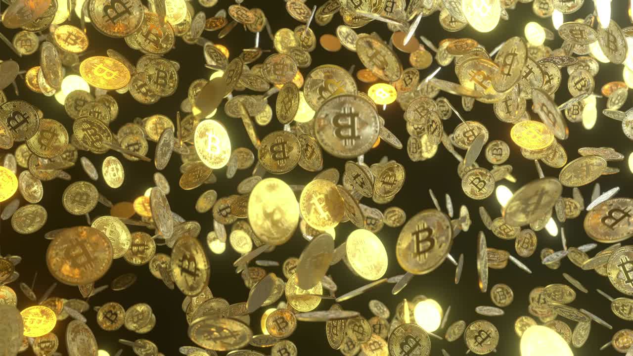 bitcoins caindo em um loop contínuo