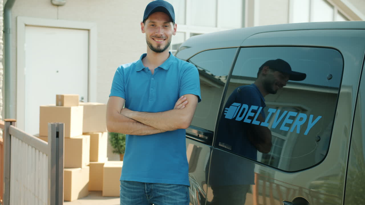 Delivery Man in Front of Delivery Van