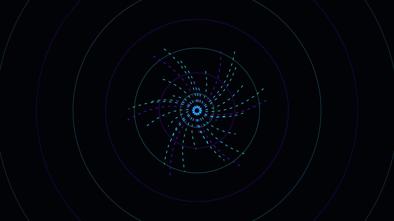 Abstract Digital Spiral Animation with Pulsing Light Rings