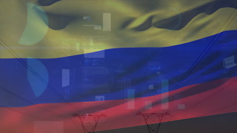 Animation-of-flag-of-colombia-over-charts-and-graphs-processing-data