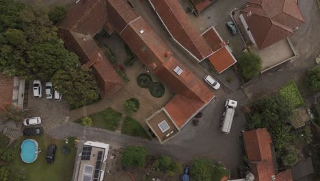 Aerial view of a country house courtyard in Paços de Ferreira Portugal with rustic charm