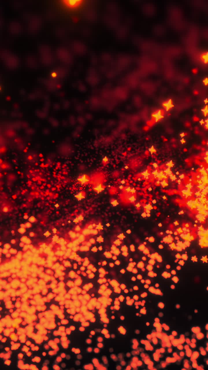 Glowing Orange Particles Drift Like Ember Stars, Dense Bokeh And Tiny Starbursts Swirl Across Dark Void, Warm
