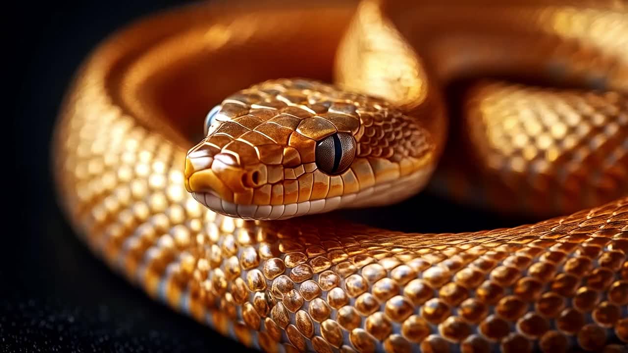 Golden Snake Coiled Close-Up