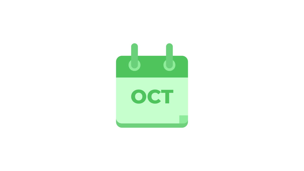 Icona animata di calendario verde che mostra Ottobre
