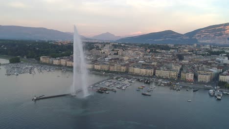 Geneva-Switzerland-Aerial-Drone-Establishing-Shot-Fountian-Lake-Swiss-Alps