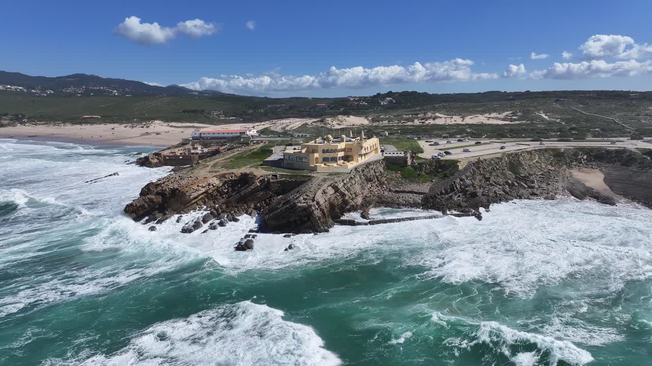 Crismina Beach At Cascais In District Of Lisbon Portugal. Beach Skyline. Nature Landscape. Summer Travel. Crismina Beach At Cascais In District Of Lisbon Portugal. Tropical Scenery.