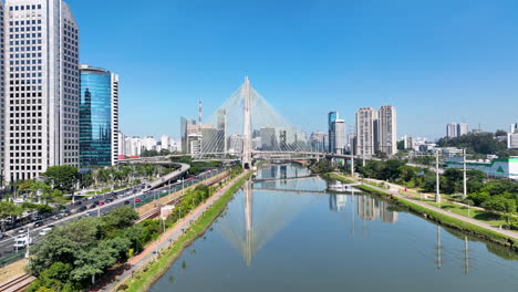 cable bridge at downtown in sao paulo brazil