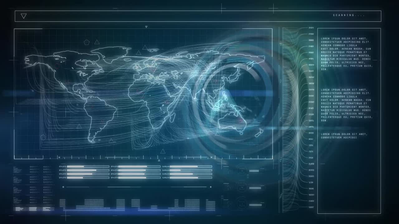 animación de reloj en movimiento y datos diversos sobre el mapa del mundo