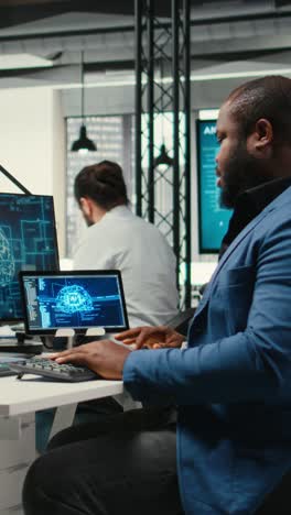 vertical video black man it expert handles neural networks systems for data forecasting