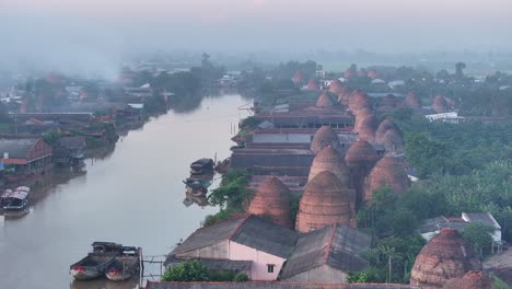 aerial view of ancient mang thit brick village, mekong delta, vietnam