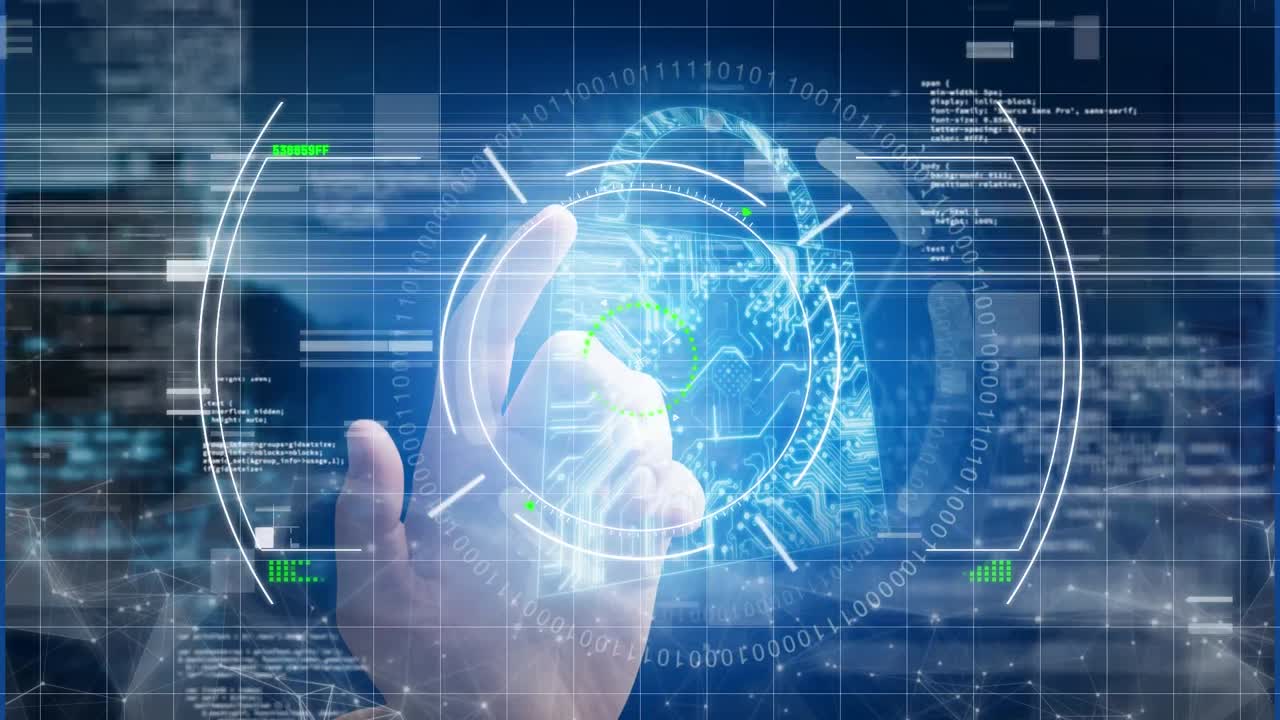 글리치, 뷰파인더, 손 및 디지털 락의 애니메이션