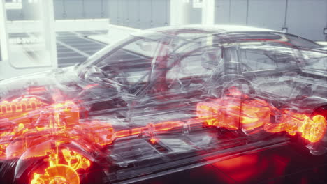 coche transparente con motor en el laboratorio