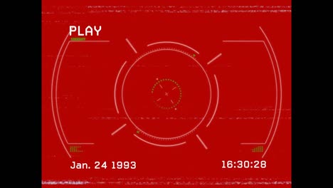 animation of play digital interface text with glitch and scope on red background