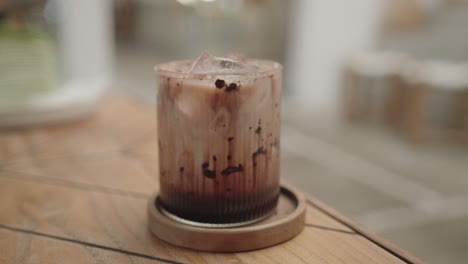 iced chocolate drink on a wooden table