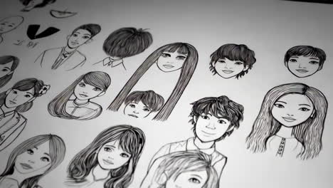 collection of hand-drawn anime style character sketches
