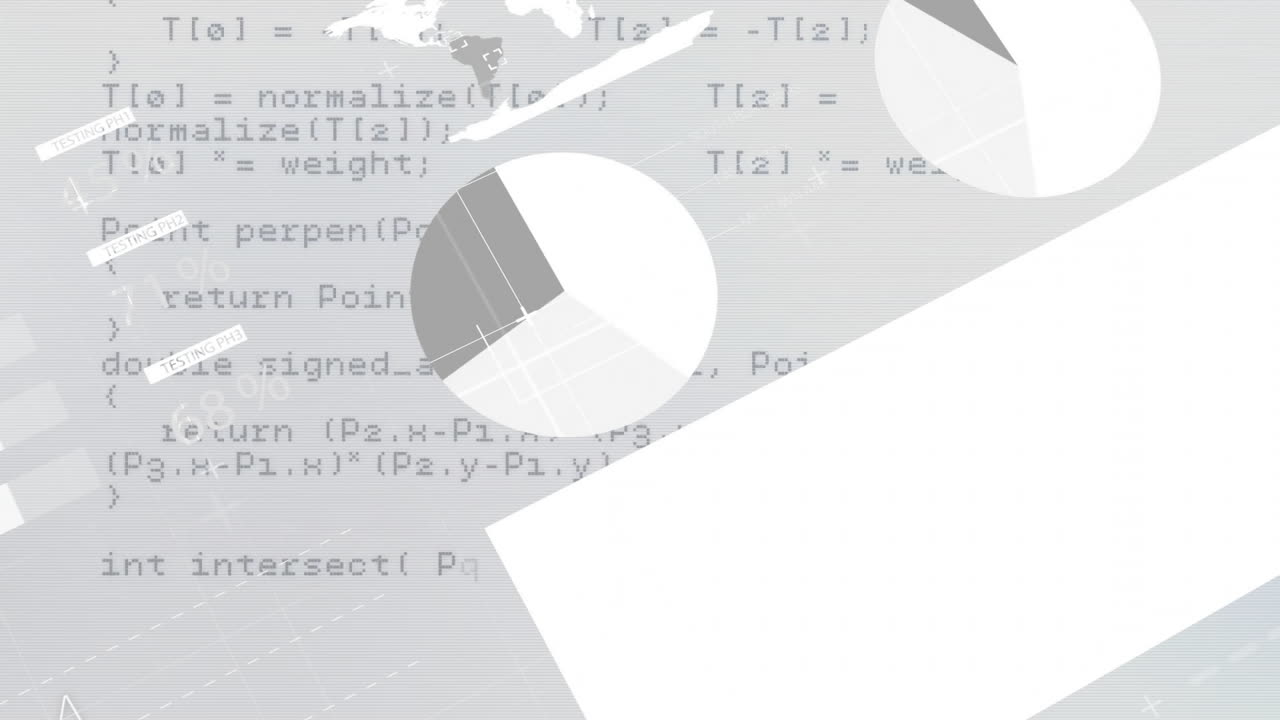 Animation of financial data processing over grey background
