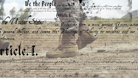 walking in military boots, soldier over constitution text animation