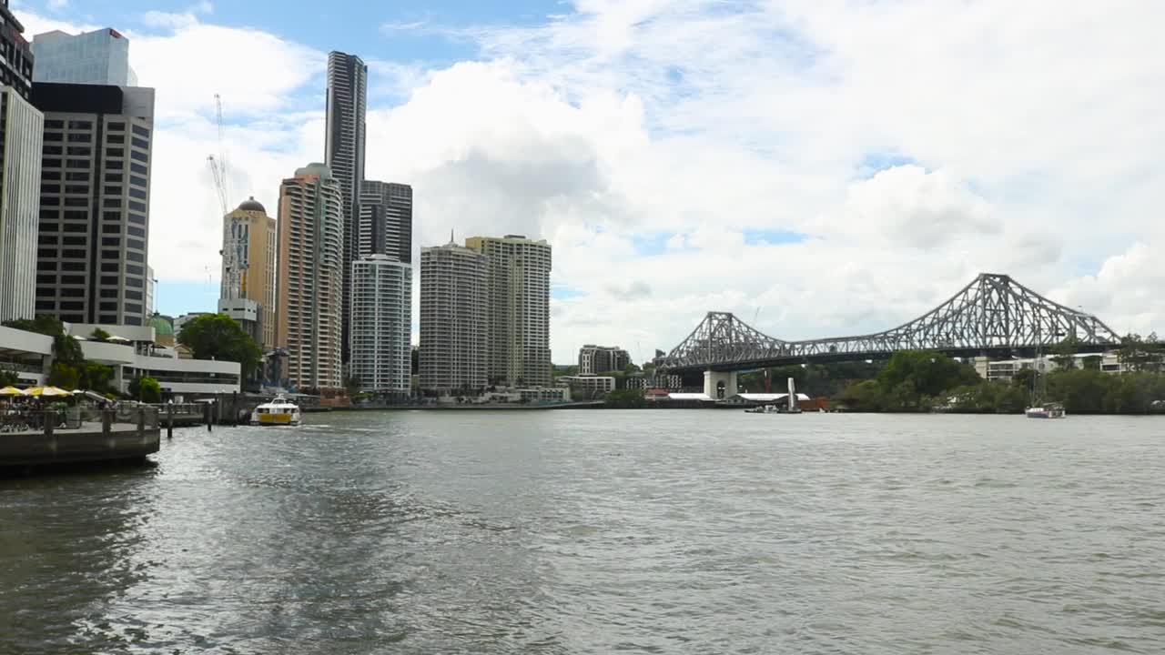 View of Brisbane skyscrapers and Story Bridge taken from the Brisbane River