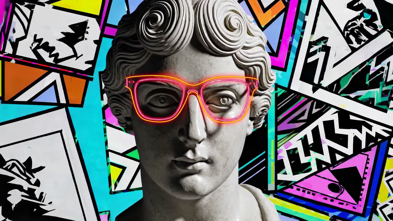 estatua de arte pop con gafas de neón