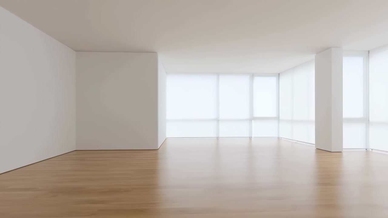 Empty Bright Modern Interior With Windows, Soft Diffused Light Through Floortoceiling Frosted Panes, Warm