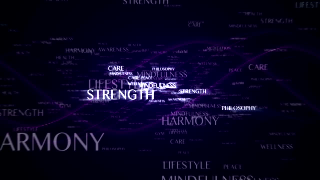 Animazione testo YOGA e parole chiave, Rendering, Sfondo, Loop