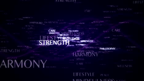 animación de texto de yoga y palabras clave, representación, fondo, bucle