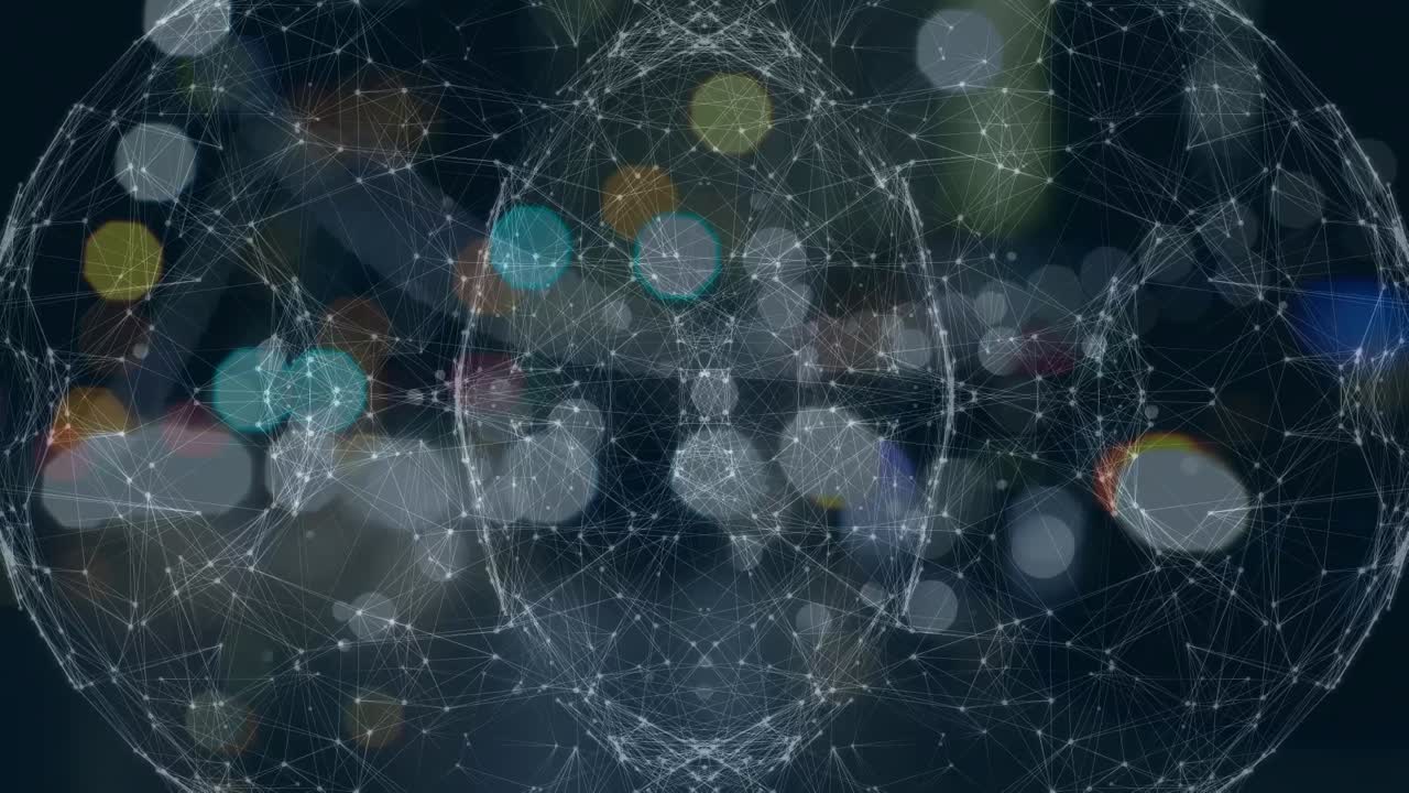 어두운 배경에 반 ⁇ 이는 불빛을 통해 연결 네트워크의 애니메이션