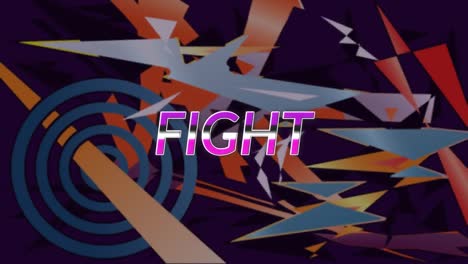 Animation-Von-Kampftexten-über-Farbenfrohen,-Bewegten-Grafiken-Auf-Dunklem-Hintergrund