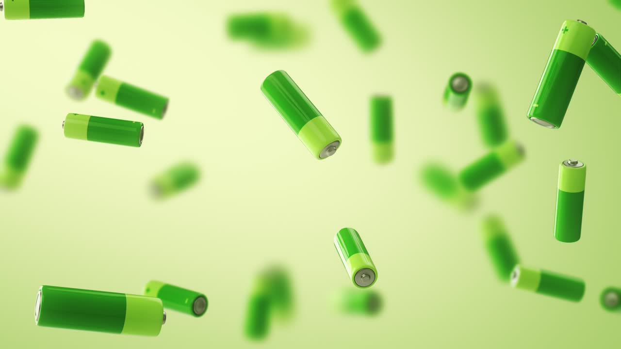 baterías de celdas verdes múltiples con profundidad de campo. concepto de energía verde.