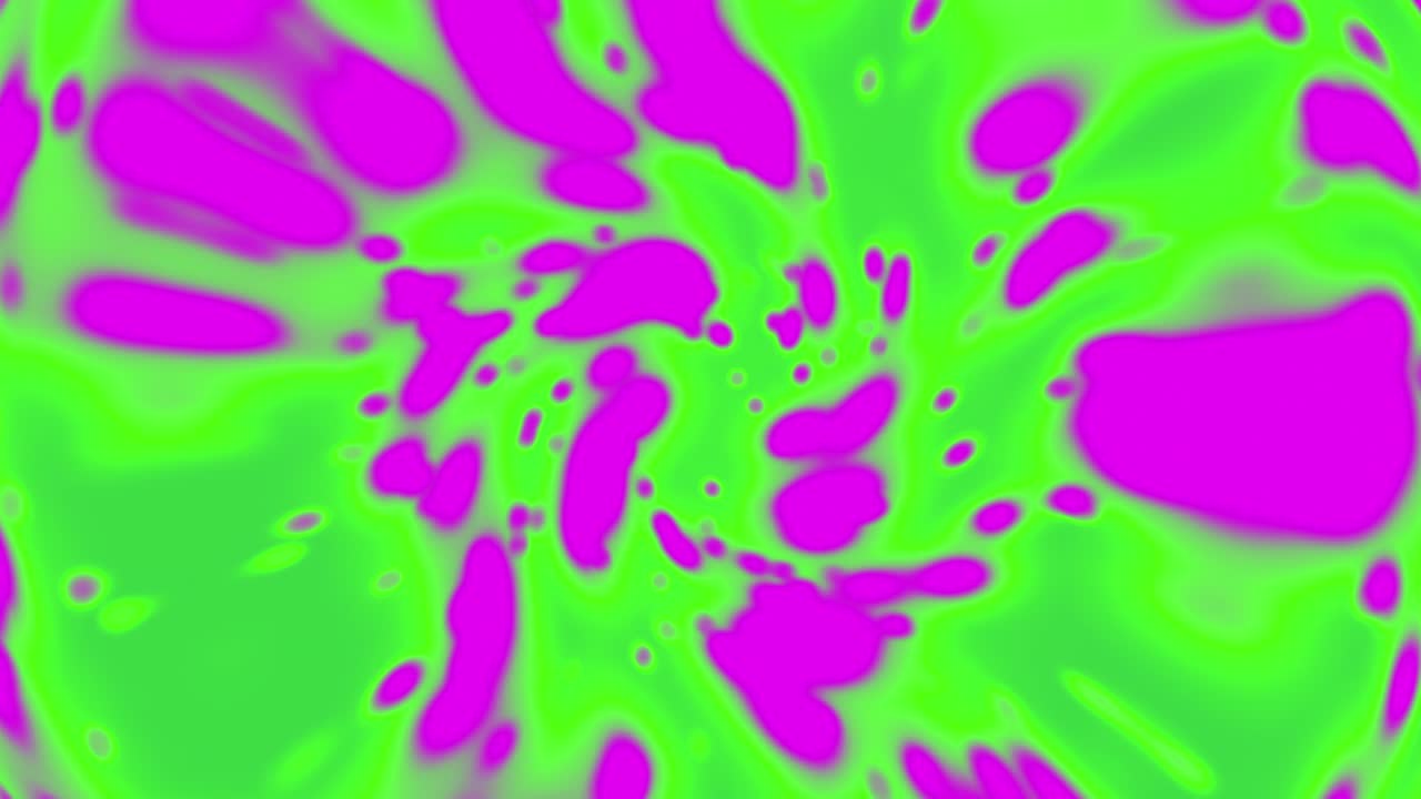 Abstract viscous immiscible neon-coloured liquids, emitted from a rotating source - a versatile backdrop clip for raves, clubs, parties, discos and celebrations - digitally generated seamless video loop