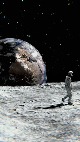 astronaut walking on the moon with earth in the background