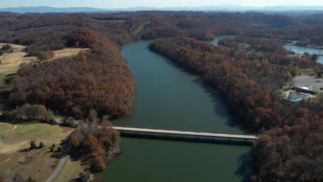 drone aerial view of warriors path state park, colonial heights tennessee usa