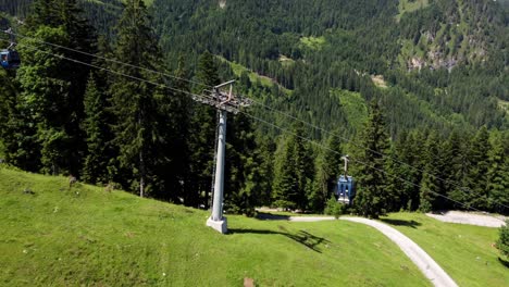 cable car in stock almhütte lofer, aerial top view