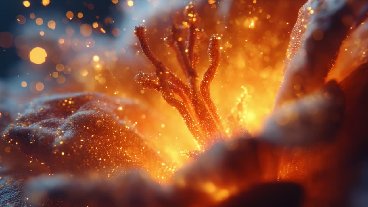 An Enigmatic Explosion of Color and Light: A Close-Up Look at a Flower Illuminated by an Otherworldly Glow, Capturing the Interplay of Nature and Magic in Stunning Detail