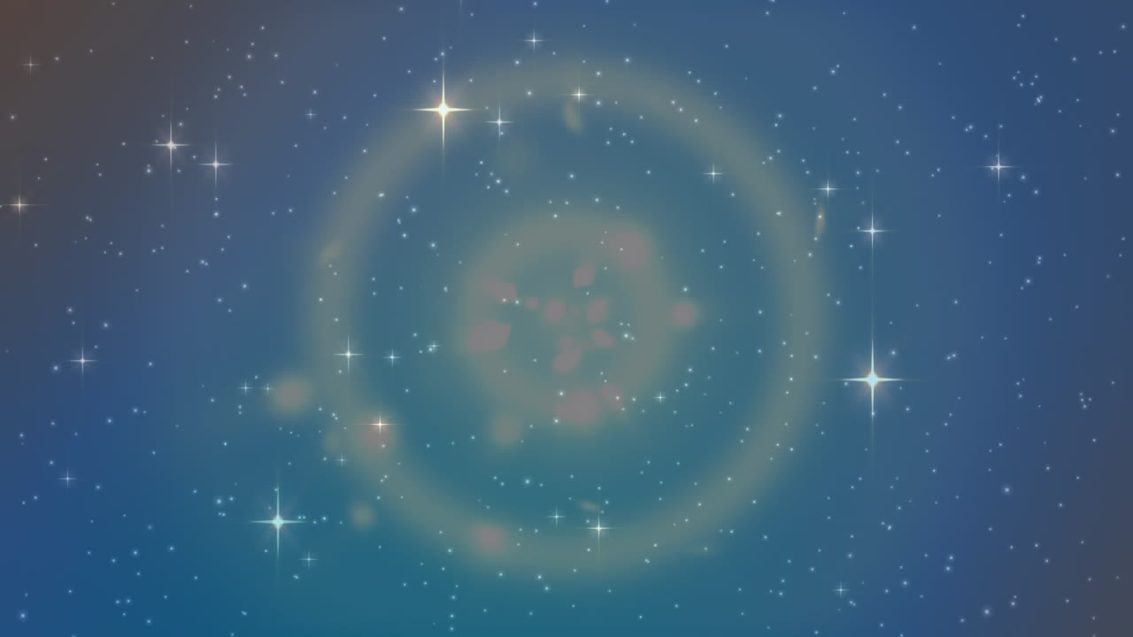 animación de decoración navideña con estrellas brillantes y círculos giratorios