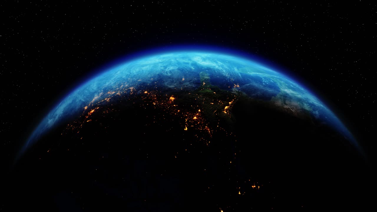 Sun above planet earth view from space earth orbit 4k loop animation sunrise over the earth space