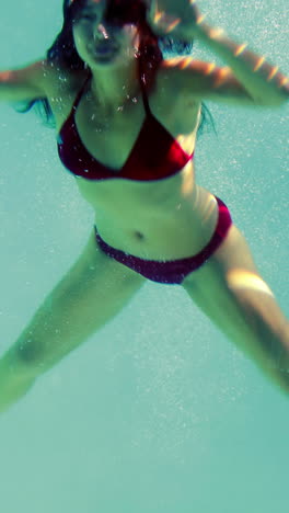 pretty brunette diving into swimming pool