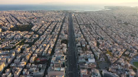 city center of athens skyline and seascape, aerial view at sunrise time