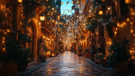 festive city street with christmas lights