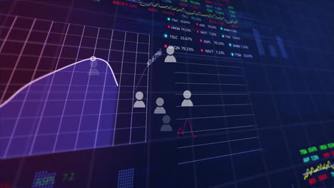 Animation-Von-Symbolen,-Mehreren-Grafiken,-Handelstafeln-Und-Computersprache-Auf-Schwarzem-Hintergrund