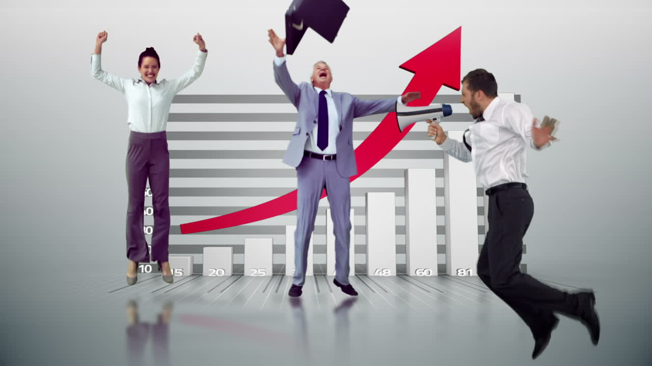 una serie de gente de negocios saltando en cámara lenta