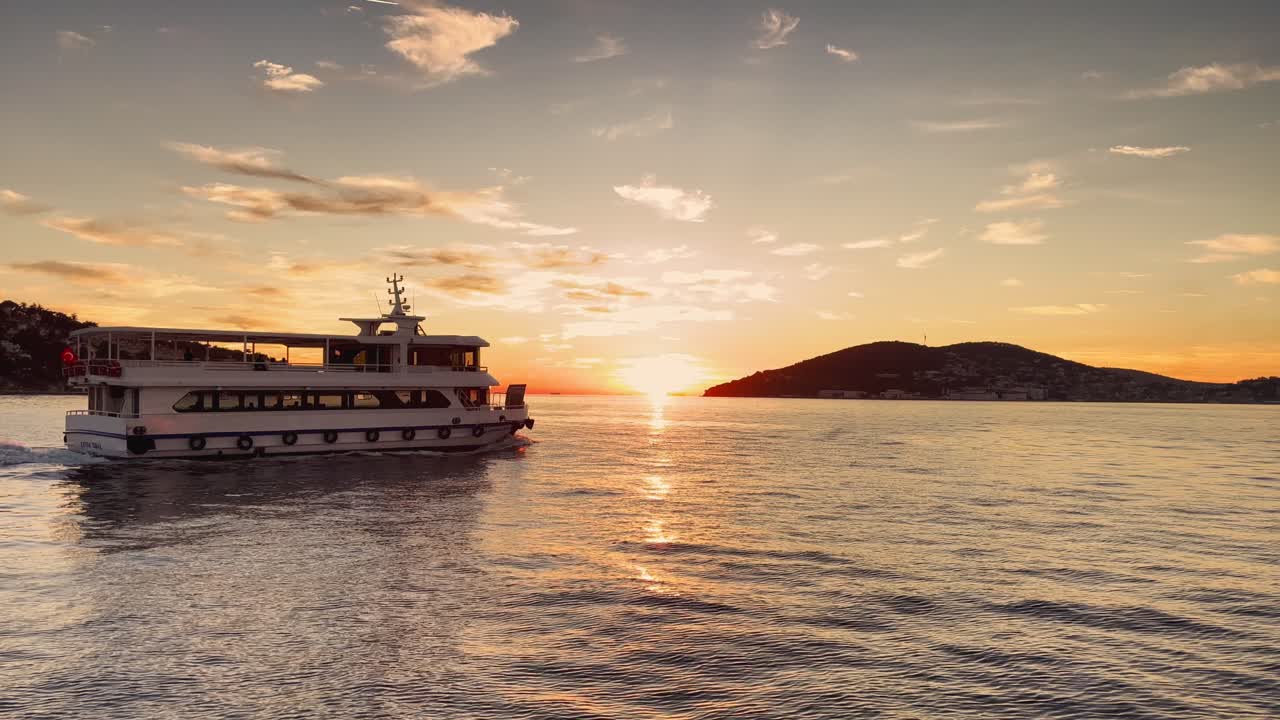 Sunset ferry near Büyükada cruising across Istanbul’s calm Marmara waters