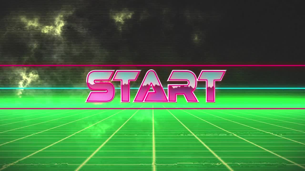 구름과 초록색 사각형 위의 시작 텍스트의 애니메이션