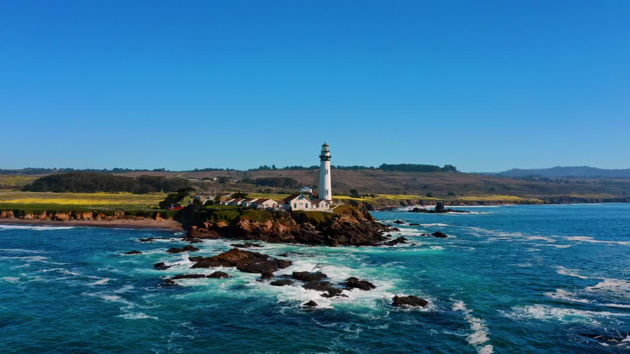 Aerial flight around a Lighthouse during daylight hours